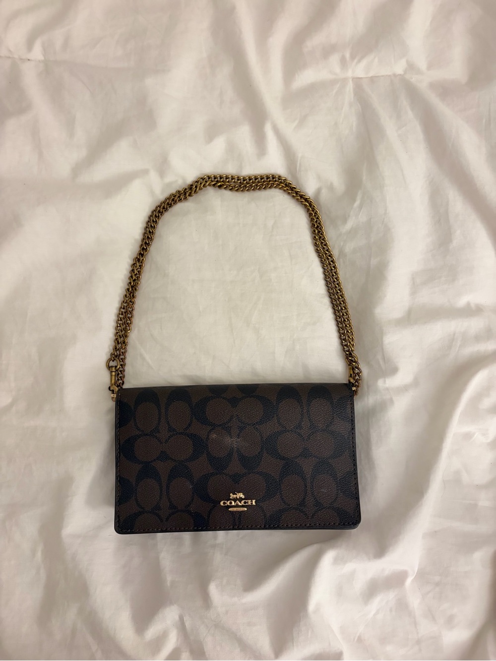 Coach Brown Signature Crossbody with Gold Chain